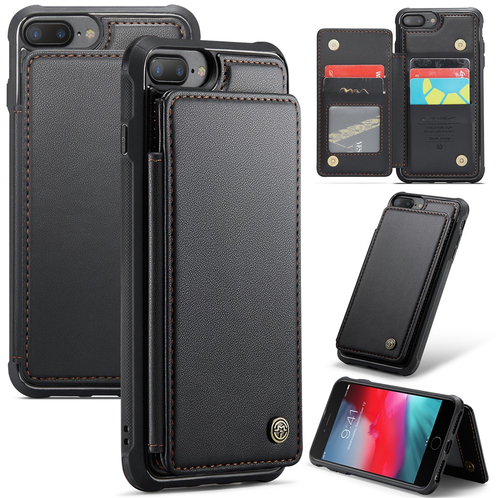 For iPhone 6 Plus / 7 Plus / 8 Plus / 6s Plus Phone Case CASEME C22 Leather Back Cover with RFID Blocking Card Slots - Black