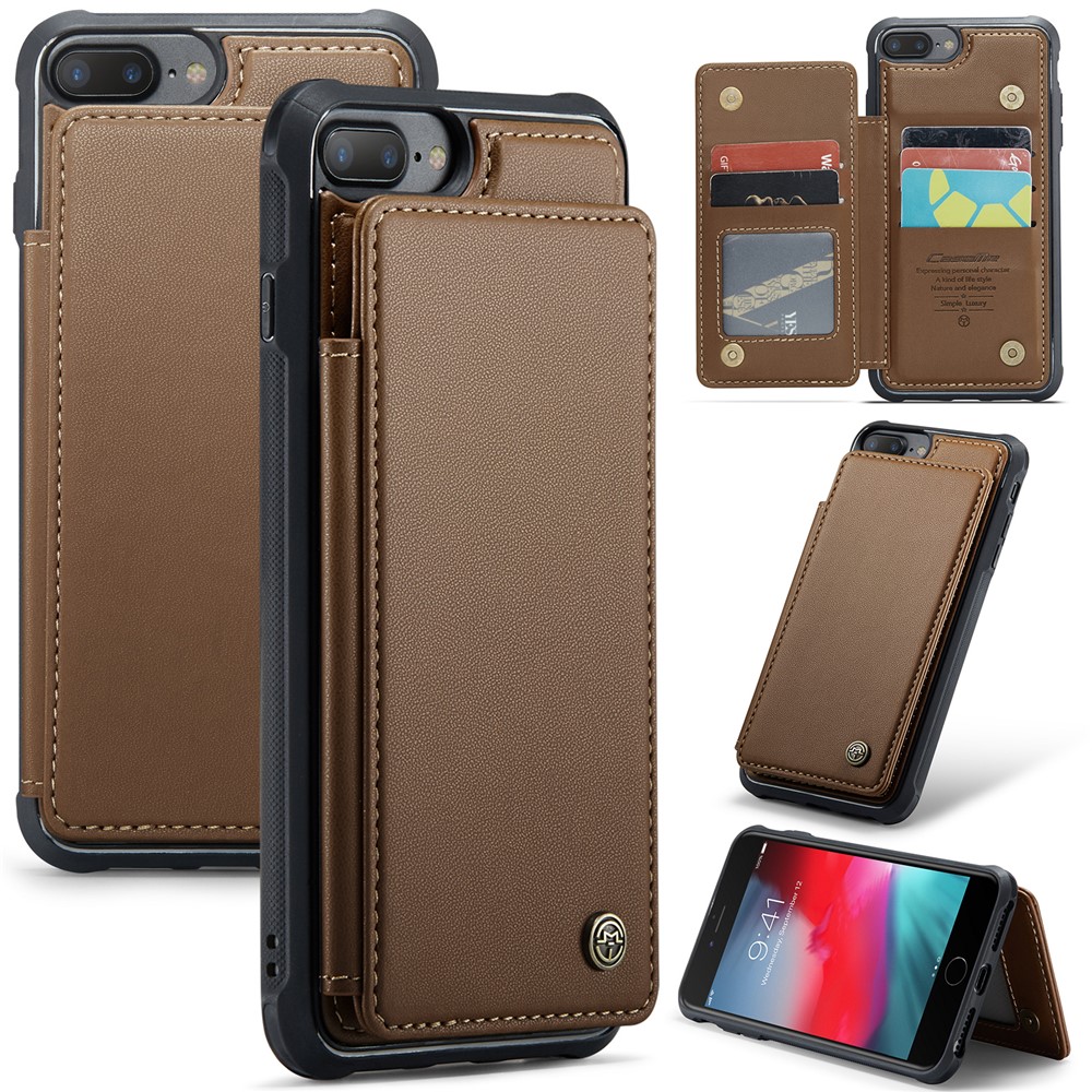 For iPhone 6 Plus / 7 Plus / 8 Plus / 6s Plus Phone Case CASEME C22 Leather Back Cover with RFID Blocking Card Slots - Brown