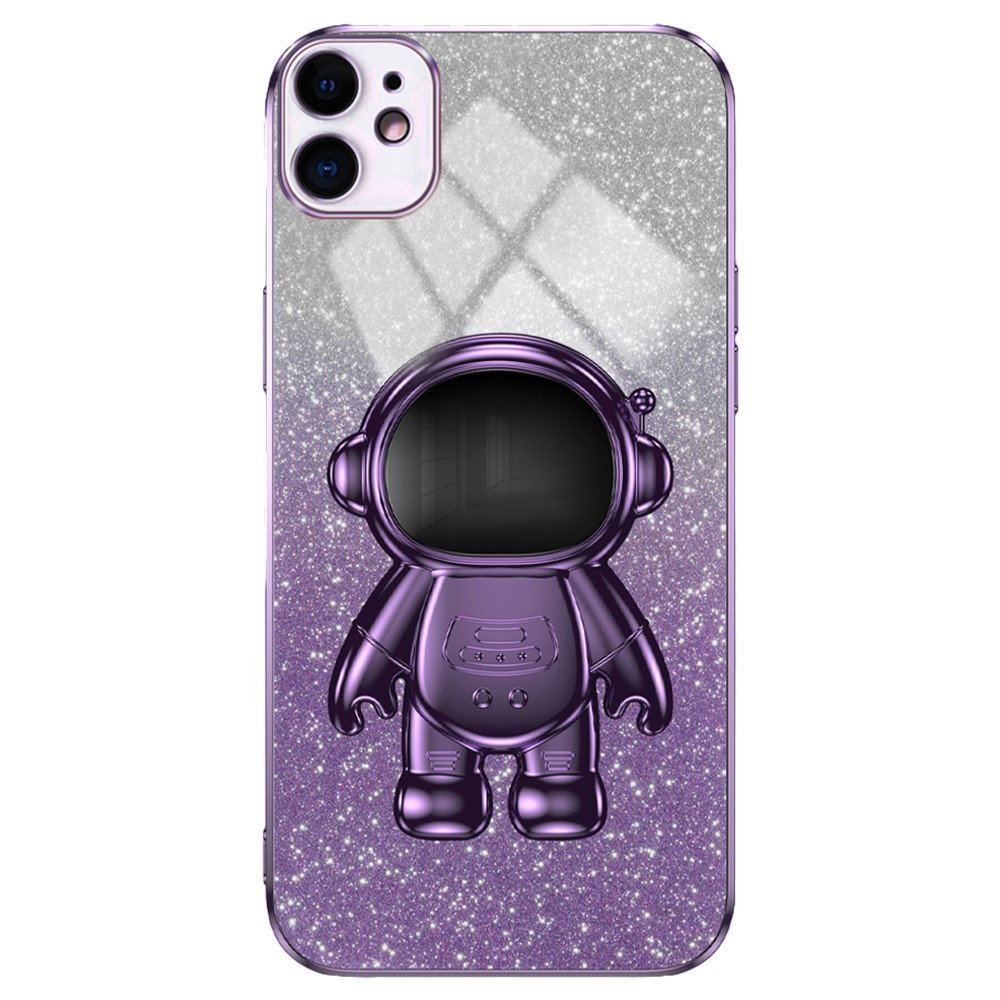For iPhone 11 Case Astronaut Kickstand PC+TPU Glitter Powder Phone Cover - Purple