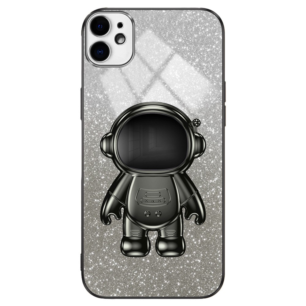 For iPhone 11 Case Astronaut Kickstand PC+TPU Glitter Powder Phone Cover - Black