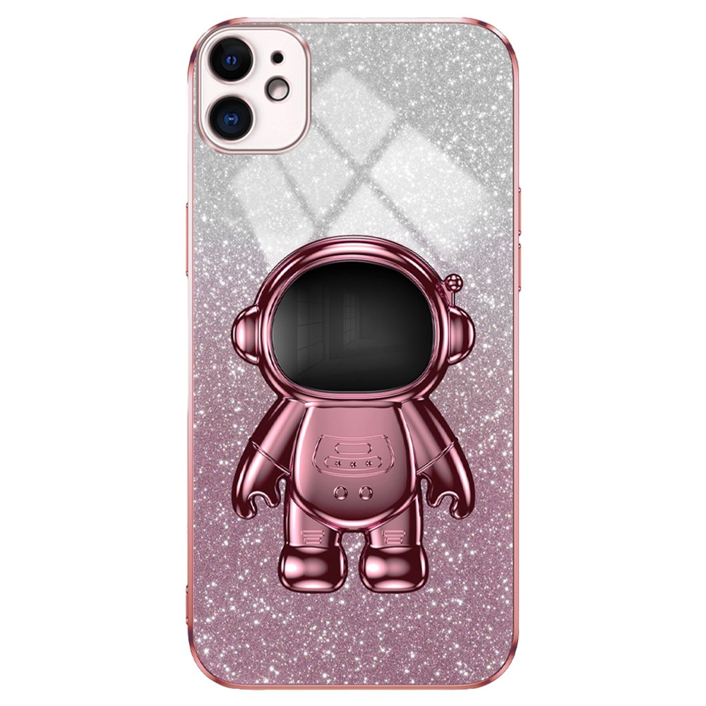 For iPhone 12 6.1 inch Case Astronaut PC+TPU Phone Cover with Kickstand - Pink