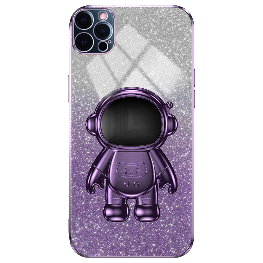 Glittery Powder Decor Cover for iPhone 12 Pro Case Kickstand PC+TPU Phone Shell - Purple