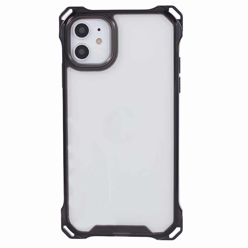 For iPhone 11 Case Reinforced Corners TPU+Acrylic Phone Guard Cover (Big Rear Lens Hole) - Transparent Black