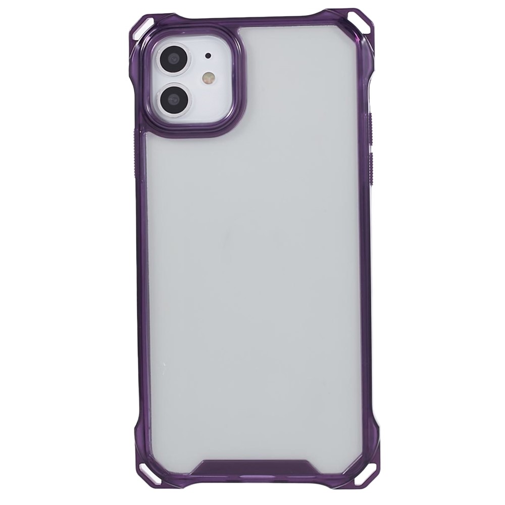 For iPhone 11 Case Reinforced Corners TPU+Acrylic Phone Guard Cover (Big Rear Lens Hole) - Transparent Purple