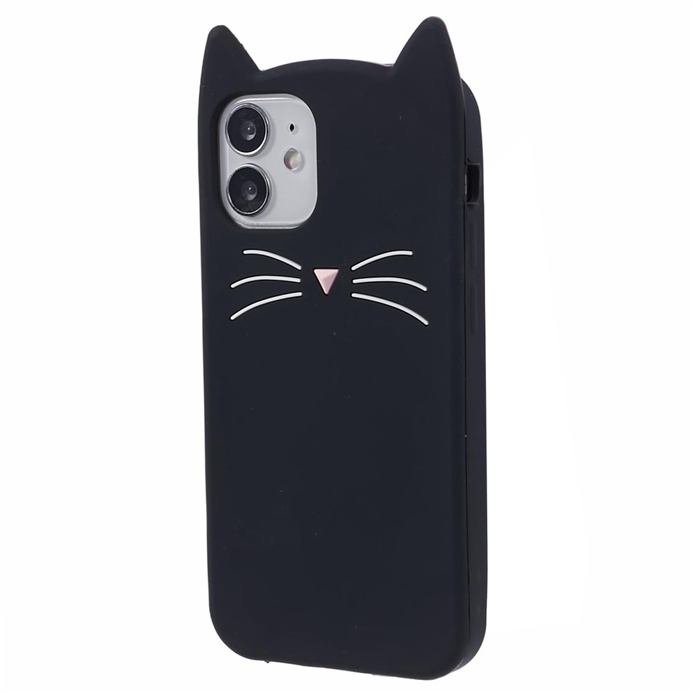 For iPhone 12 mini 5.4 inch Cell Phone Cases 3D Moustache Cat Silicone Back Cover - Black