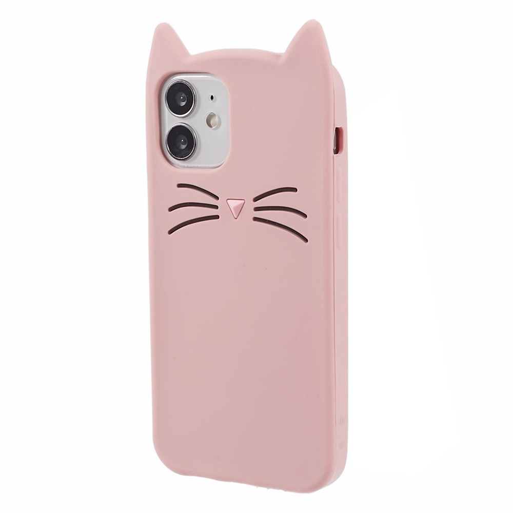 For iPhone 12 mini 5.4 inch Cell Phone Cases 3D Moustache Cat Silicone Back Cover - Pink