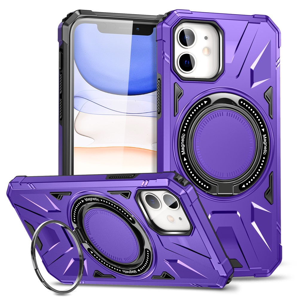For iPhone 11 Case Anti-fall TPU+PC Kickstand Magnetic Mobile Phone Shell - Purple