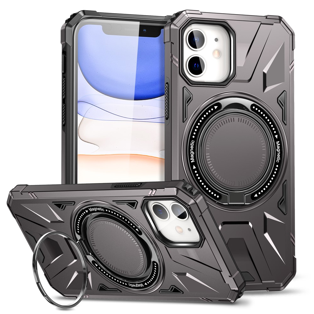 For iPhone 11 Case Anti-fall TPU+PC Kickstand Magnetic Mobile Phone Shell - Grey