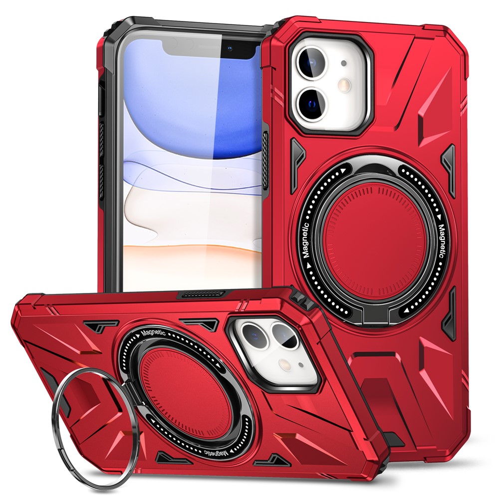 For iPhone 11 Case Anti-fall TPU+PC Kickstand Magnetic Mobile Phone Shell - Red