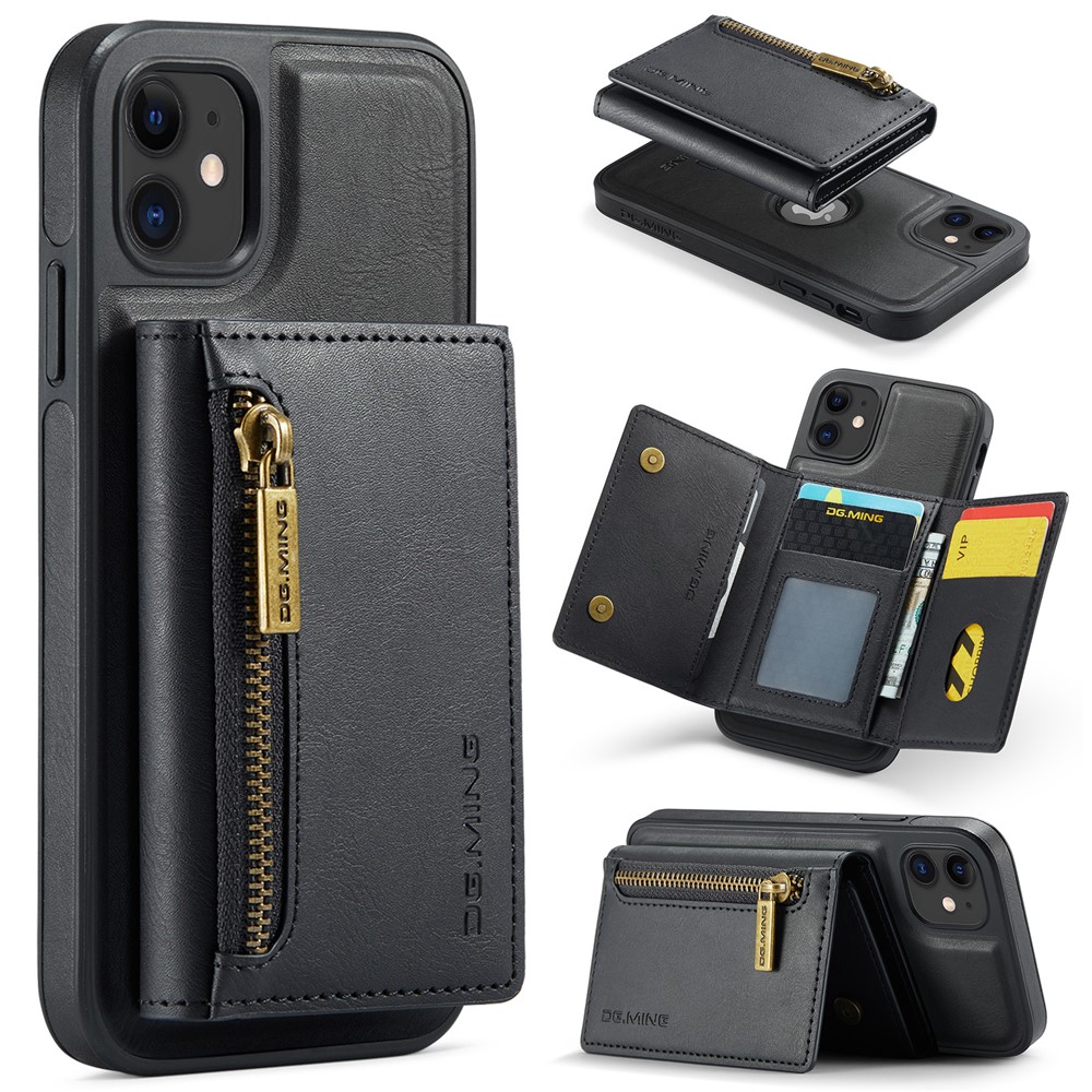 DG.MING M5 Series For iPhone 11 Wallet Case Zipper Pocket Card Slots Phone Cover - Black