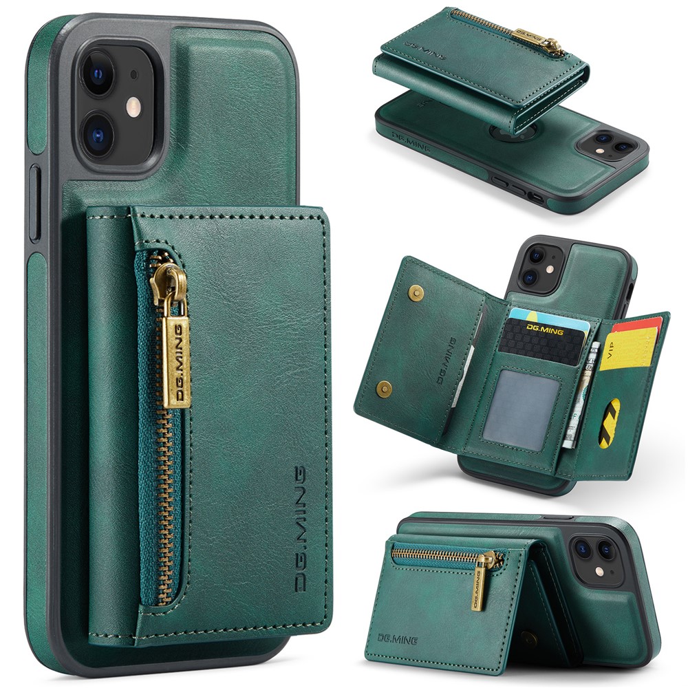 DG.MING M5 Series For iPhone 11 Wallet Case Zipper Pocket Card Slots Phone Cover - Green