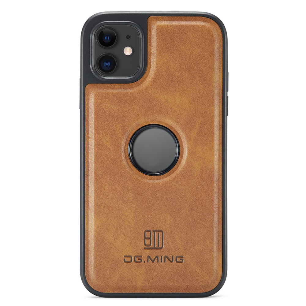 DG.MING For iPhone 11 Phone Case PU Leather Coated PC+TPU Hybrid Protective Cover - Brown