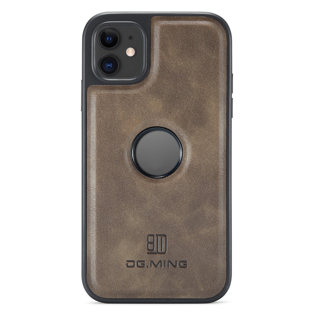 DG.MING For iPhone 11 Phone Case PU Leather Coated PC+TPU Hybrid Protective Cover - Coffee