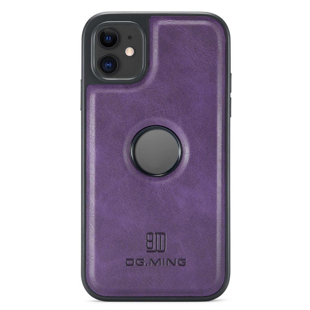 DG.MING For iPhone 11 Phone Case PU Leather Coated PC+TPU Hybrid Protective Cover - Purple