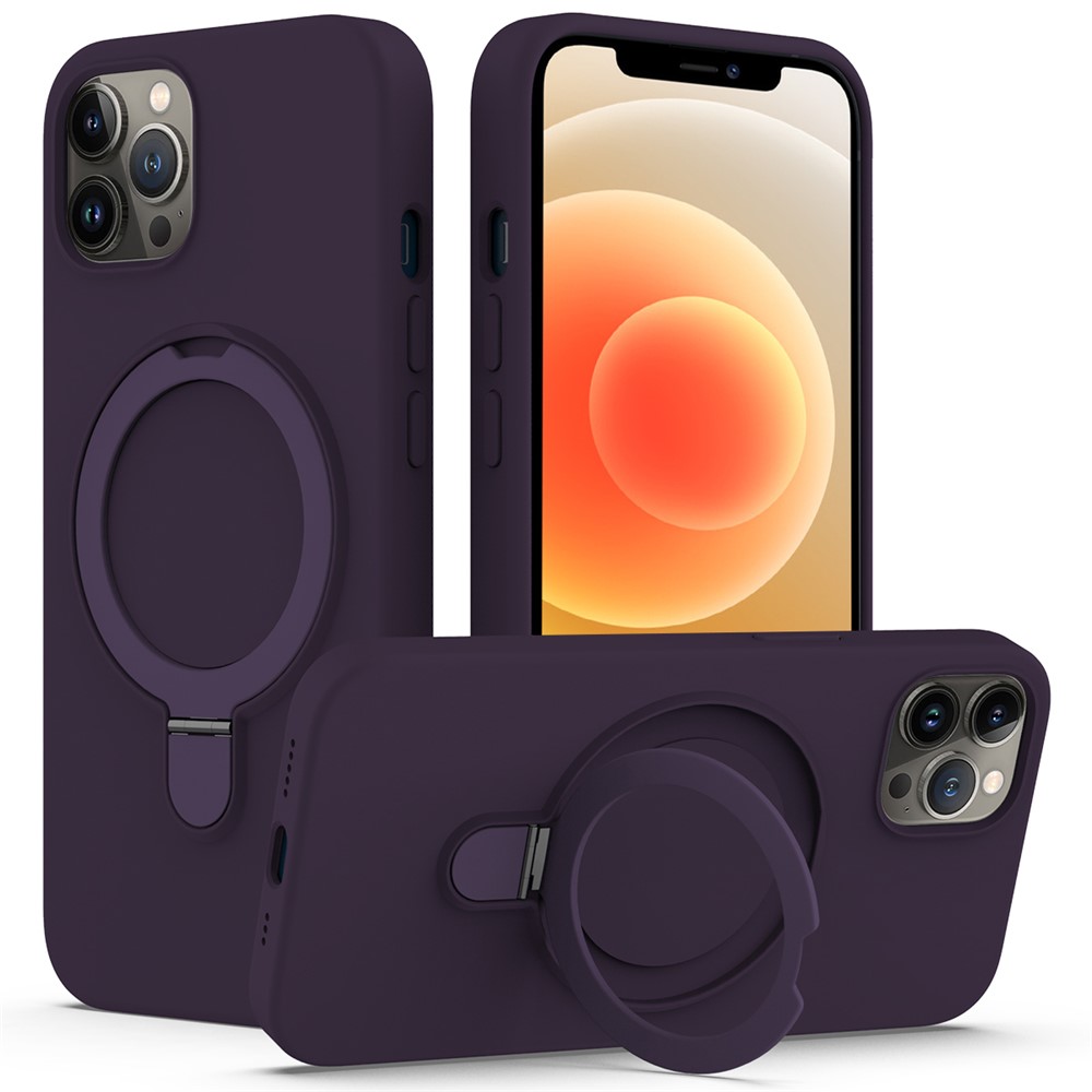 For iPhone 12 / 12 Pro Case Kickstand Phone Cover Compatible with MagSafe - Dark Purple