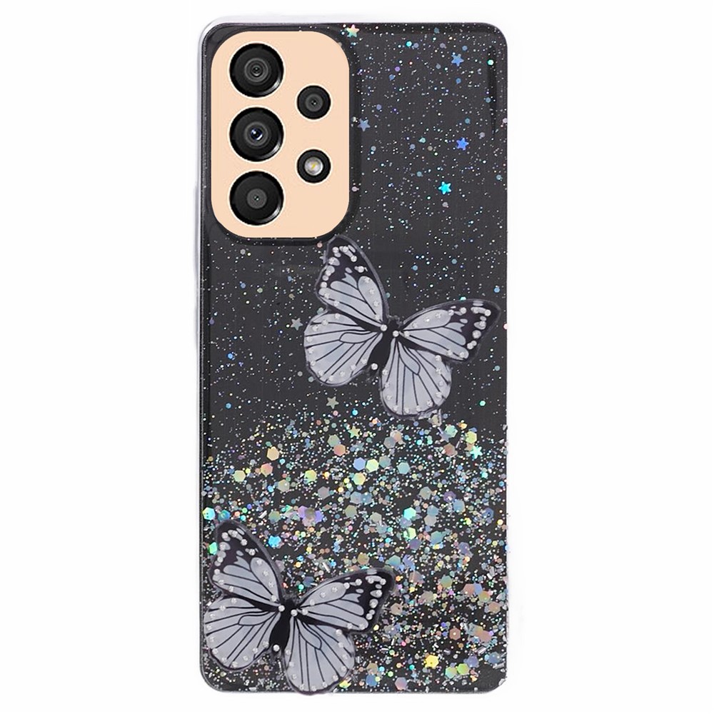 AW Series For Samsung Galaxy A32 4G (EU Version) Sparkle Epoxy Case TPU+PVC Big Rear Lens Hole Phone Cover - Black