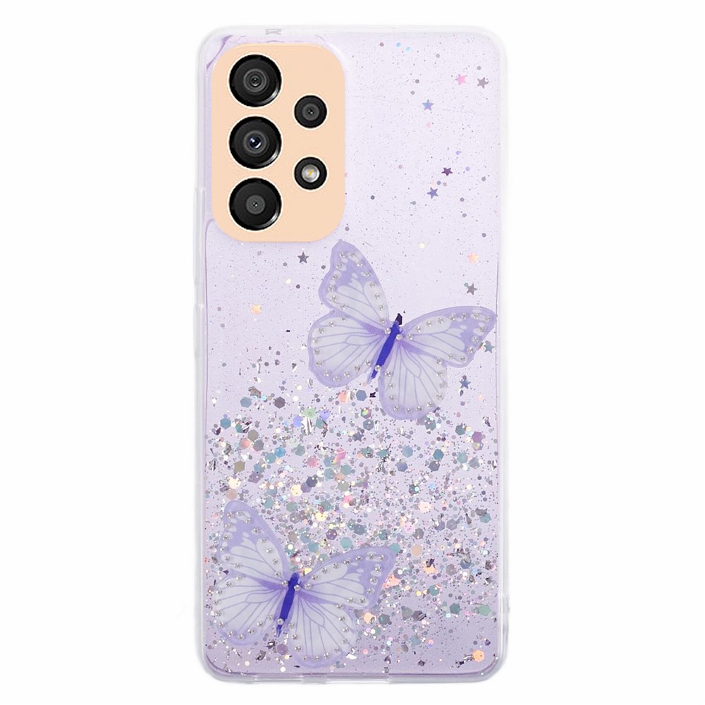 AW Series For Samsung Galaxy A32 4G (EU Version) Sparkle Epoxy Case TPU+PVC Big Rear Lens Hole Phone Cover - Purple