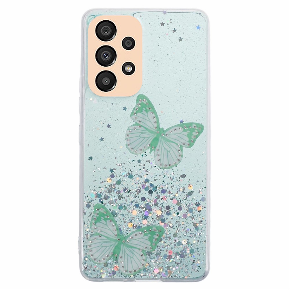 AW Series For Samsung Galaxy A32 4G (EU Version) Sparkle Epoxy Case TPU+PVC Big Rear Lens Hole Phone Cover - Green