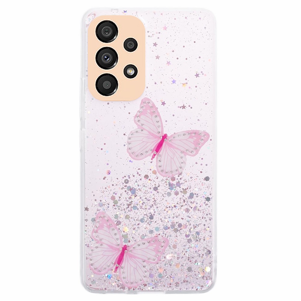 AW Series For Samsung Galaxy A32 4G (EU Version) Sparkle Epoxy Case TPU+PVC Big Rear Lens Hole Phone Cover - Pink