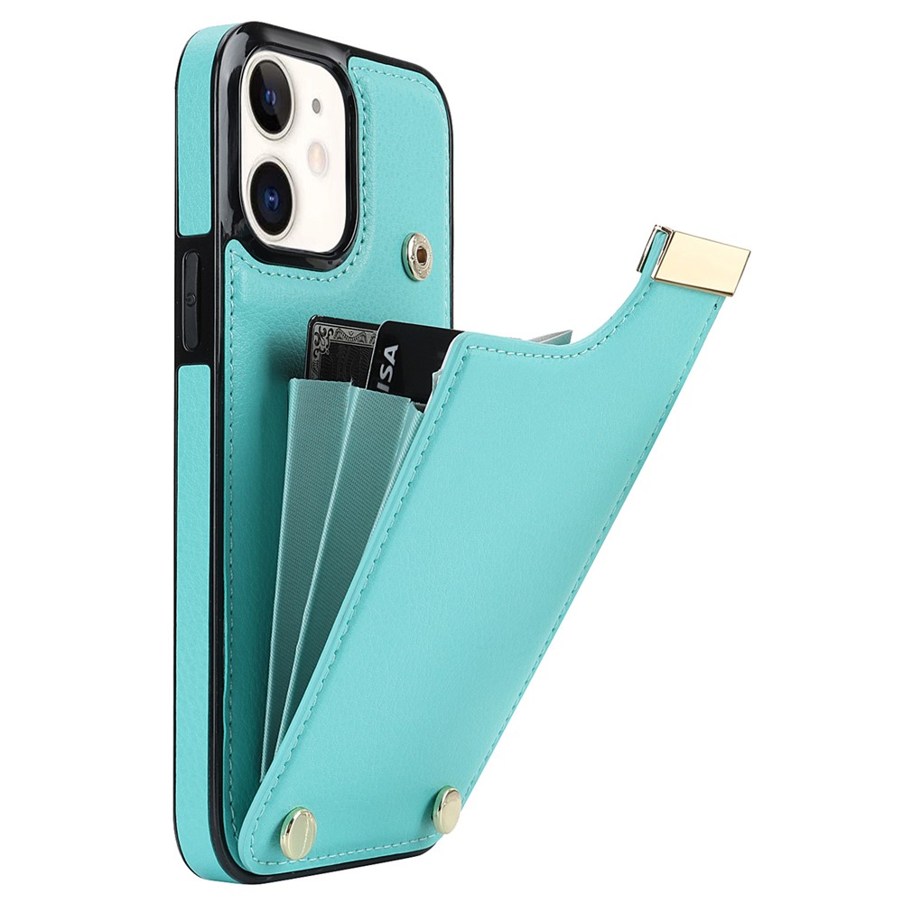 For iPhone 12 / 12 Pro Cell Phone Case TPU+PU Leather+Metal Hardware Shell - Mint Green