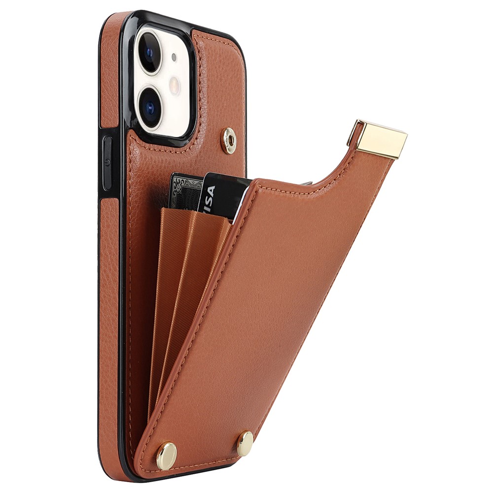 For iPhone 12/12 Pro Cell Phone Case TPU+PU Leather+Metal Hardware Shell - Brown