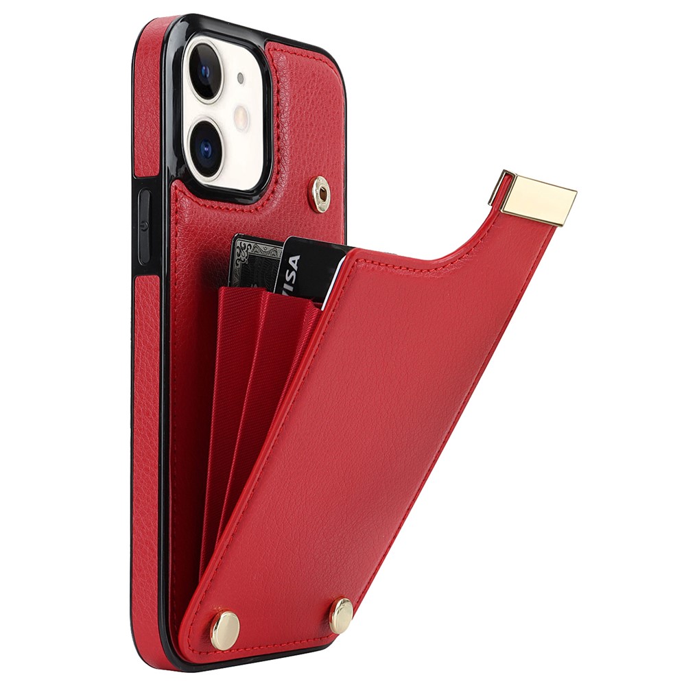 For iPhone 12/12 Pro Cell Phone Case TPU+PU Leather+Metal Hardware Shell - Red