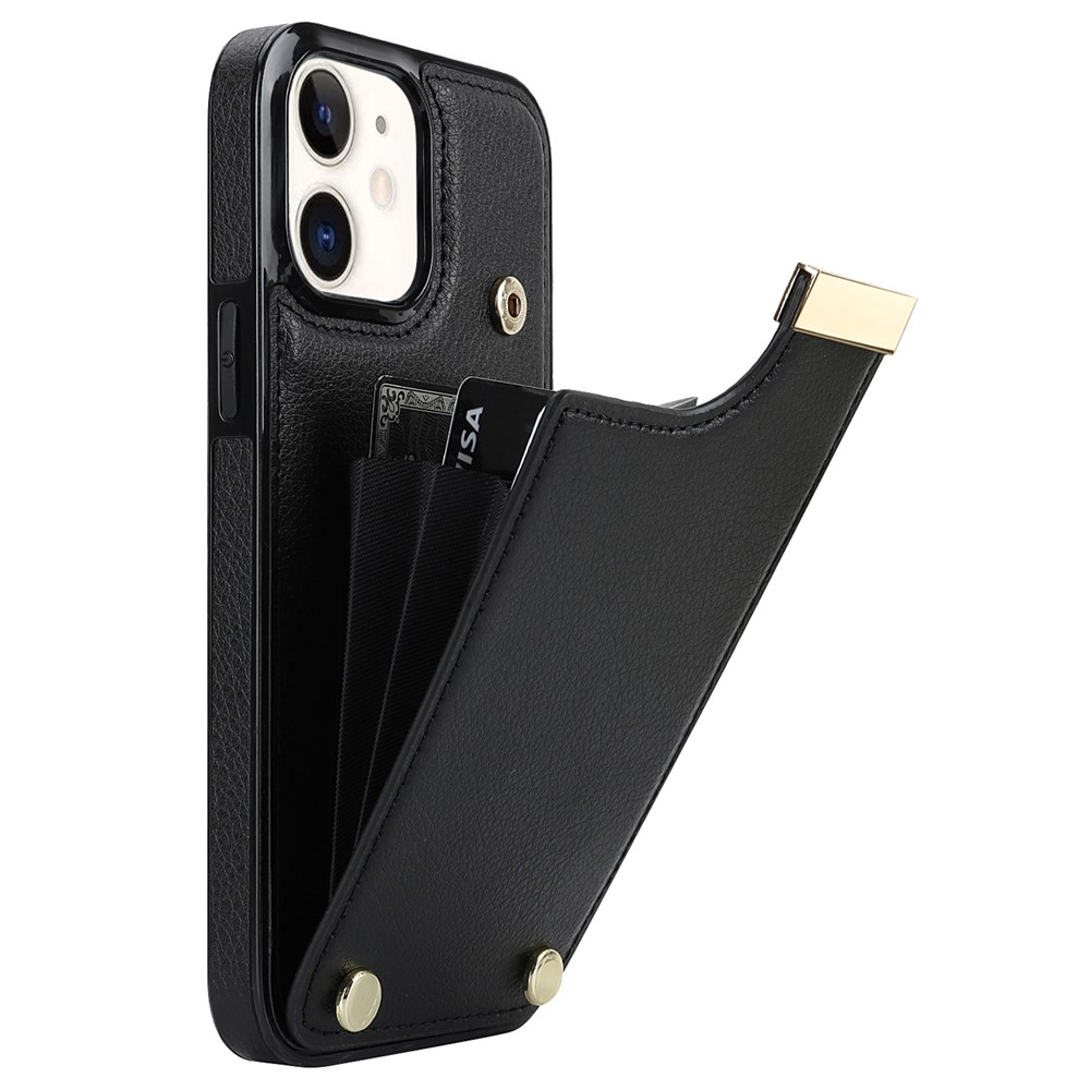 For iPhone 12/12 Pro Cell Phone Case TPU+PU Leather+Metal Hardware Shell - Black