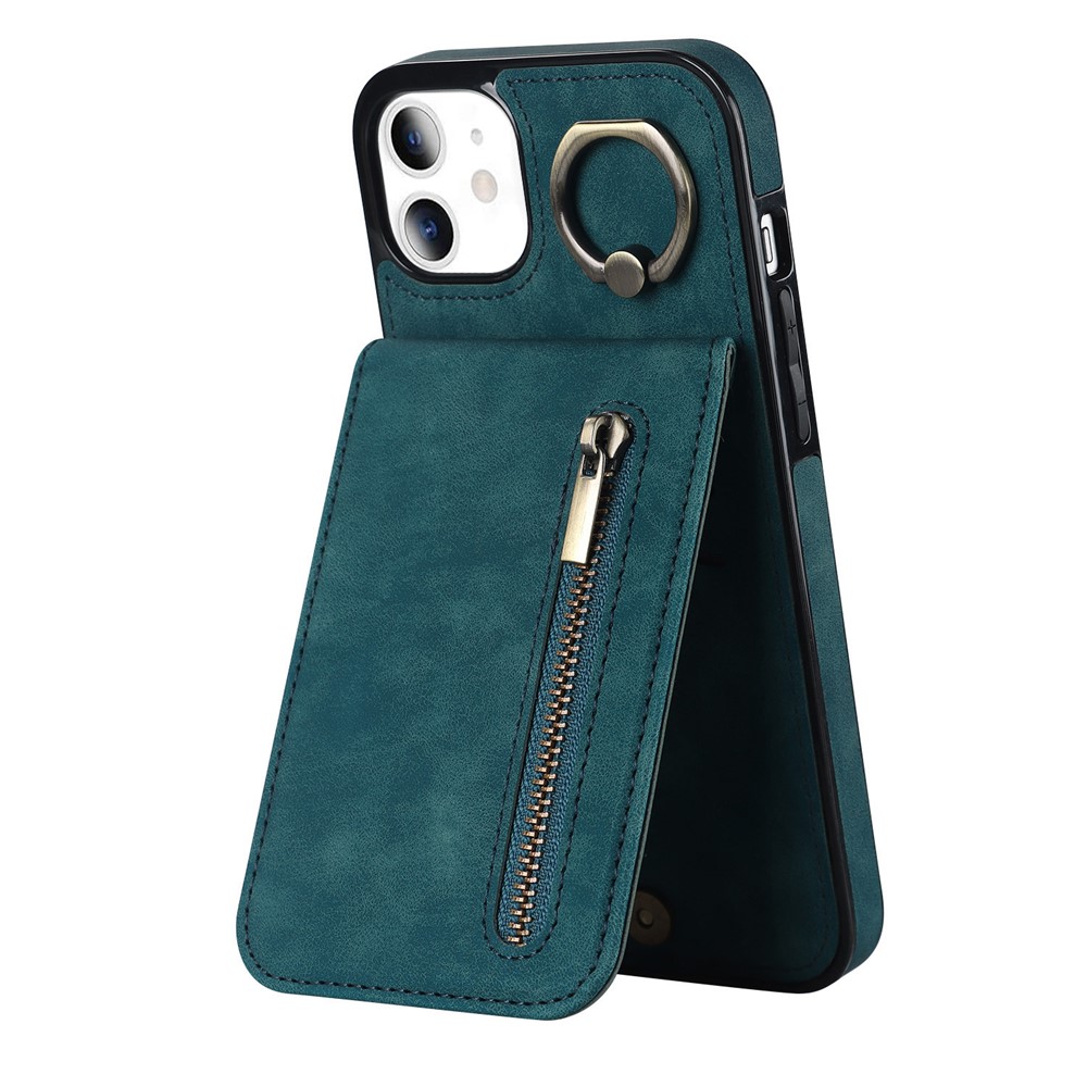 For iPhone 11 Cell Phone Case Card Slots RFID Blocking Retro PU+TPU Cover - Blue