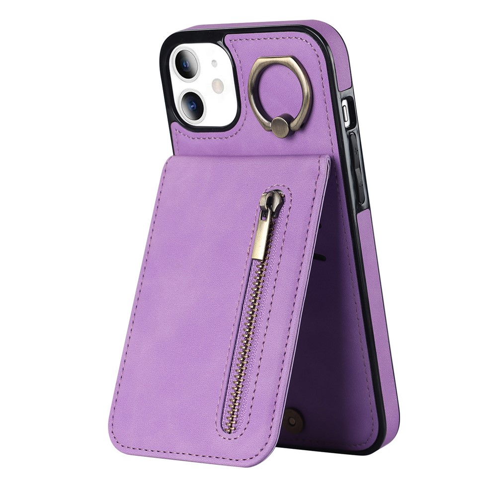 For iPhone 11 Cell Phone Case Card Slots RFID Blocking Retro PU+TPU Cover - Purple