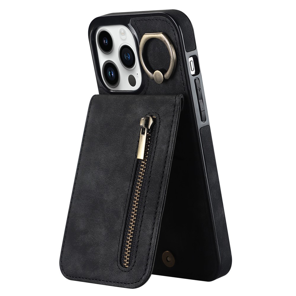 For iPhone 12 / 12 Pro Cell Phone Case Card Slots RFID Blocking PU+TPU Back Cover - Black