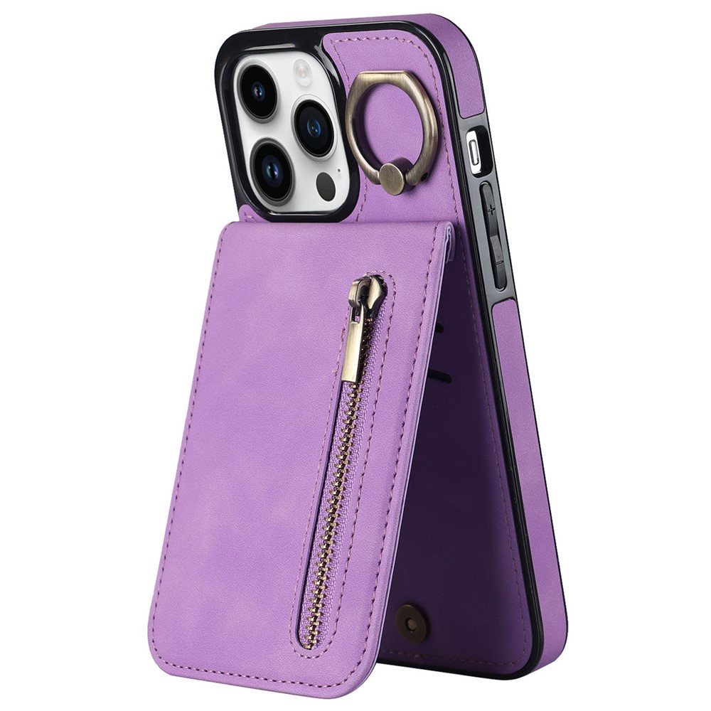 For iPhone 12 / 12 Pro Cell Phone Case Card Slots RFID Blocking PU+TPU Back Cover - Purple