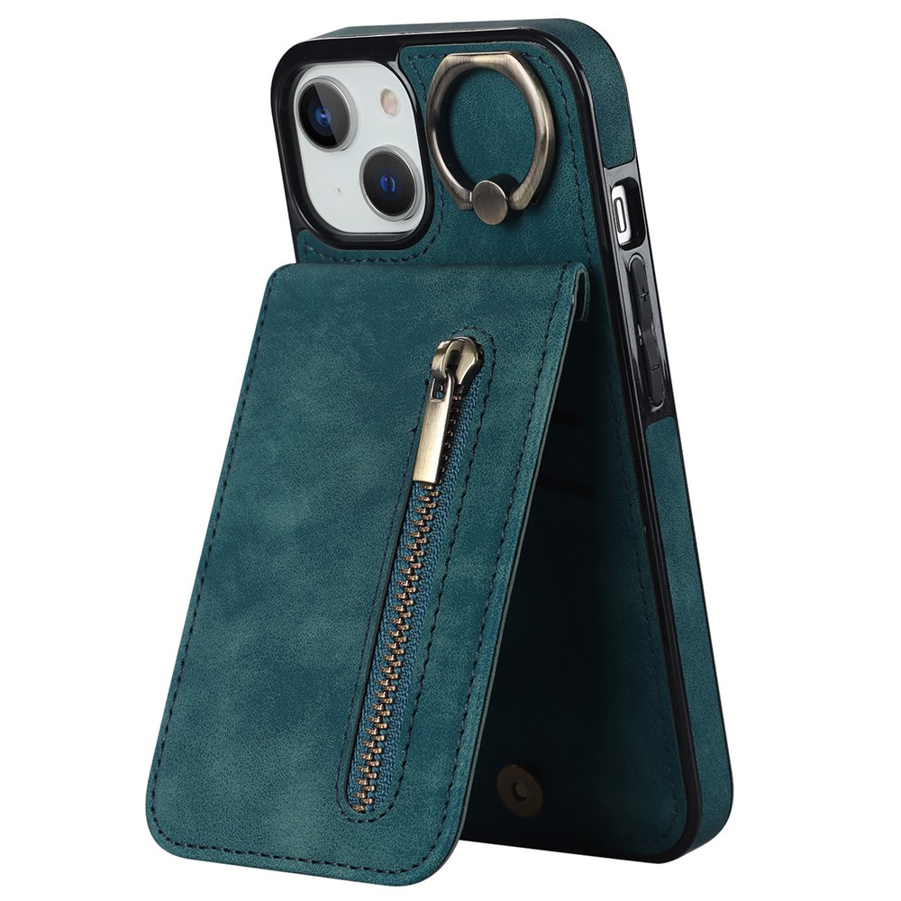 PU+TPU Cover for iPhone 13 mini , Ring Kickstand RFID Blocking Cell Phone Case - Blue