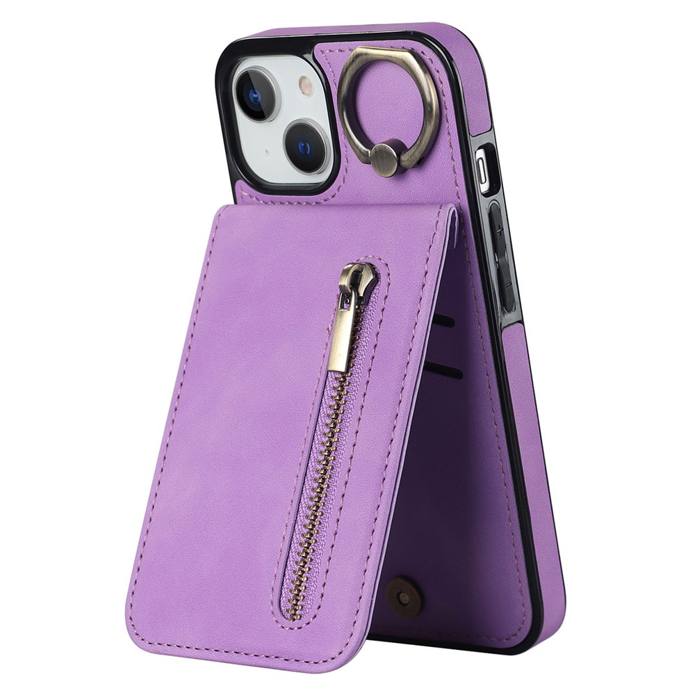 PU+TPU Cover for iPhone 13 mini , Ring Kickstand RFID Blocking Cell Phone Case - Purple