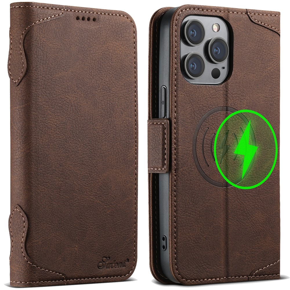 SUTENI J07 For iPhone 12 Pro 6.1 inch / 12 6.1 inch Case Compatible with MagSafe Litchi Texture Leather Phone Shell - Brown
