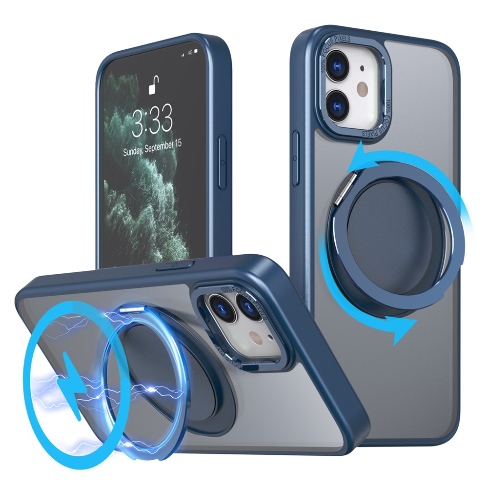 For iPhone 11 Magnetic Phone Case Invisible Gear Ring Holder Kickstand - Navy Blue