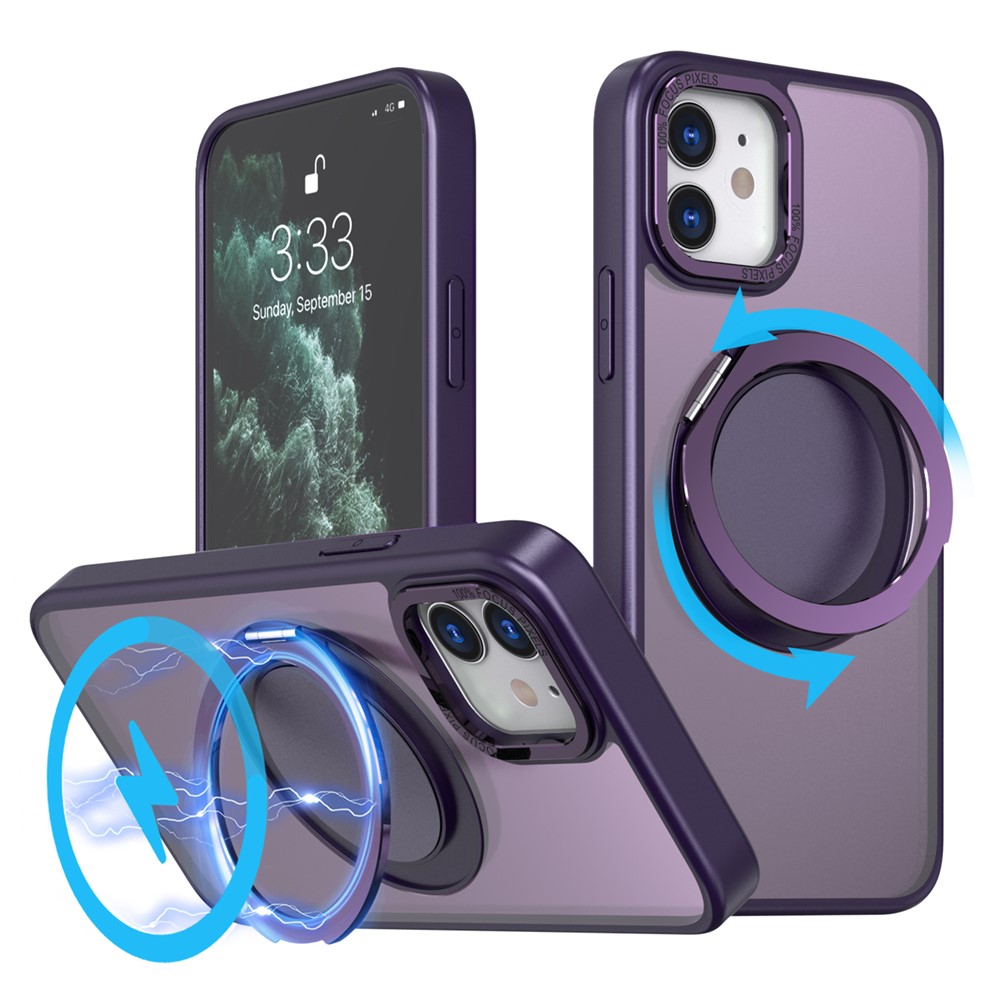 For iPhone 11 Magnetic Phone Case Invisible Gear Ring Holder Kickstand - Purple