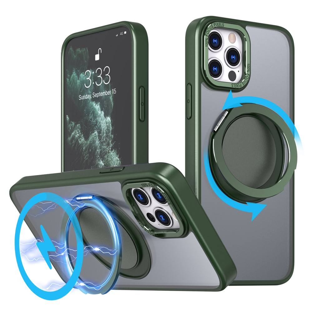 For iPhone 11 Pro Phone Case Ring Kickstand Cover Compatible with MagSafe - Green