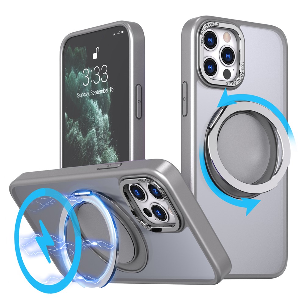 For iPhone 11 Pro Phone Case Ring Kickstand Cover Compatible with MagSafe - Titanium Grey