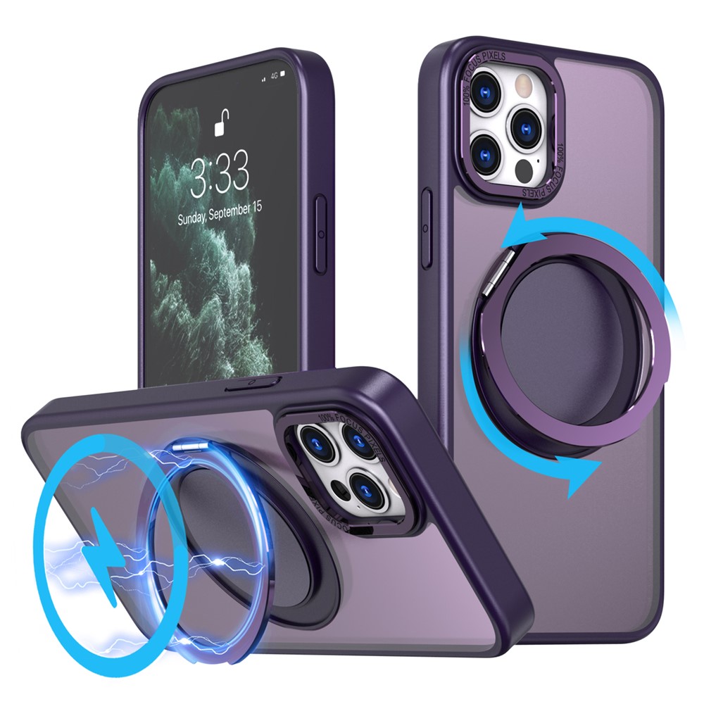 For iPhone 11 Pro Phone Case Ring Kickstand Cover Compatible with MagSafe - Purple