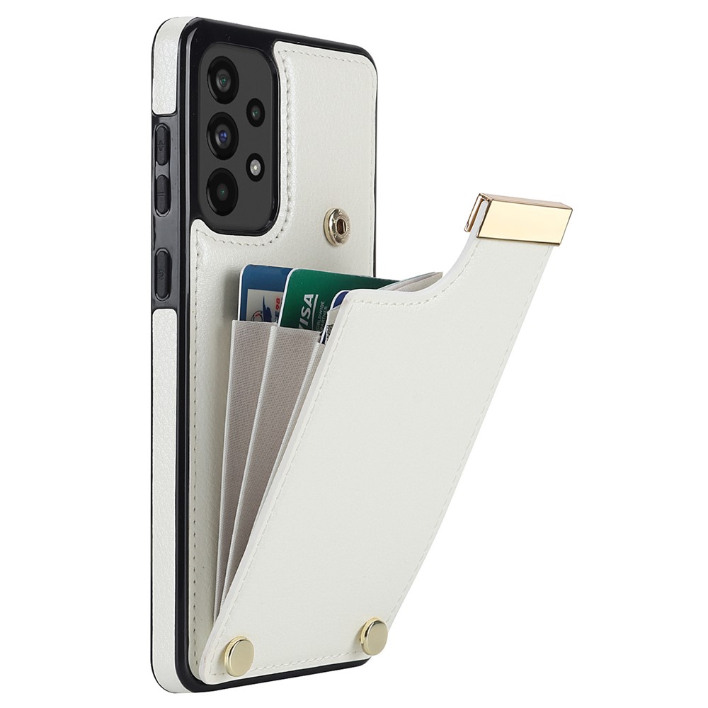 For Samsung Galaxy A73 5G Cover Hardware Decor Card Bag Shockproof TPU+Leather Cell Phone Case - White