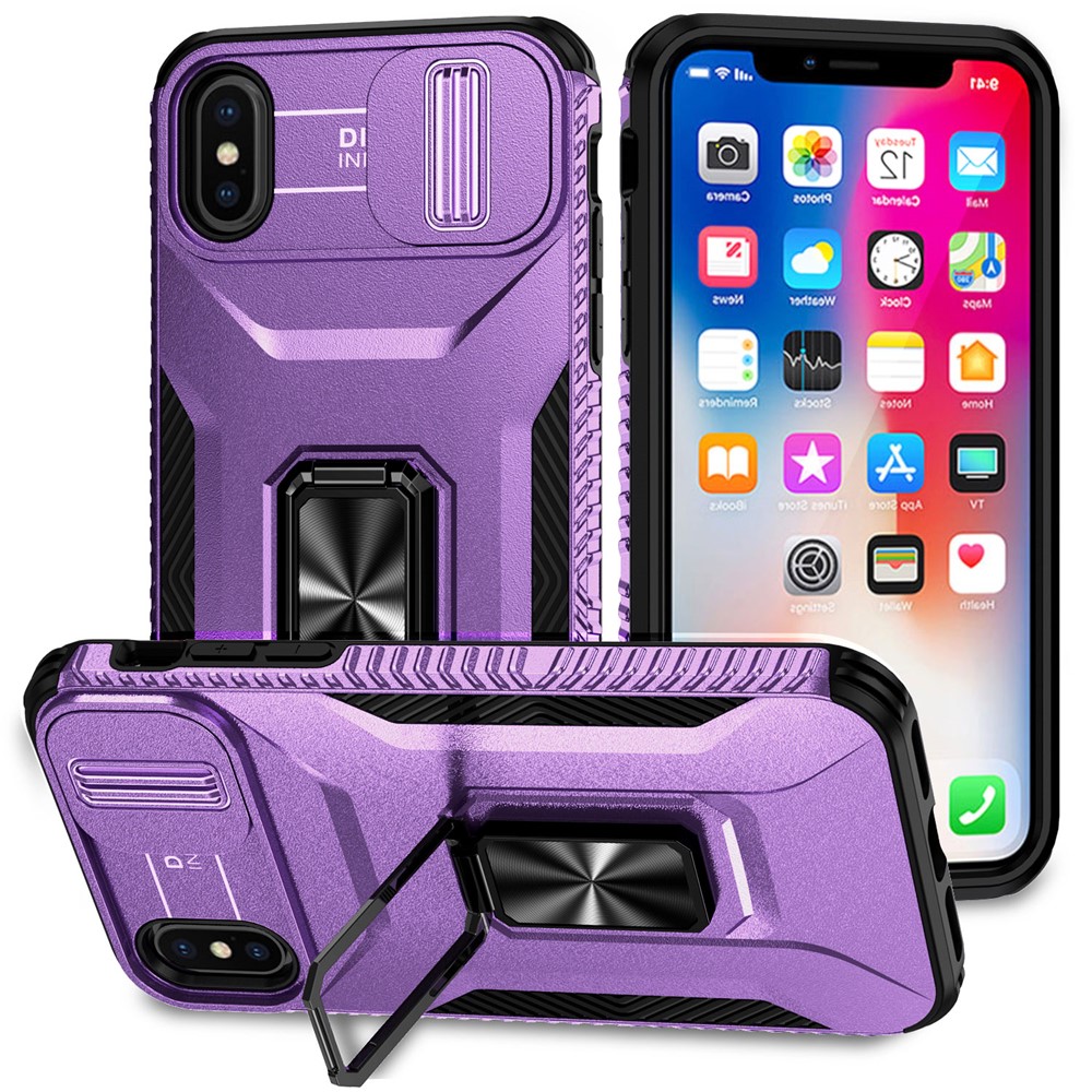 For iPhone XS Max Case with Camera Cover Kickstand Impact-Resistant Phone Protector - Purple