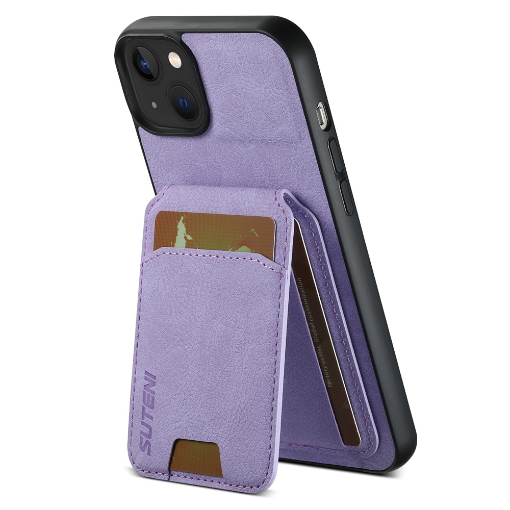 SUTENI H02 For iPhone 14 Plus Cell Phone Case Litchi Texture Anti-fall Leather Protective Back Shell - Purple