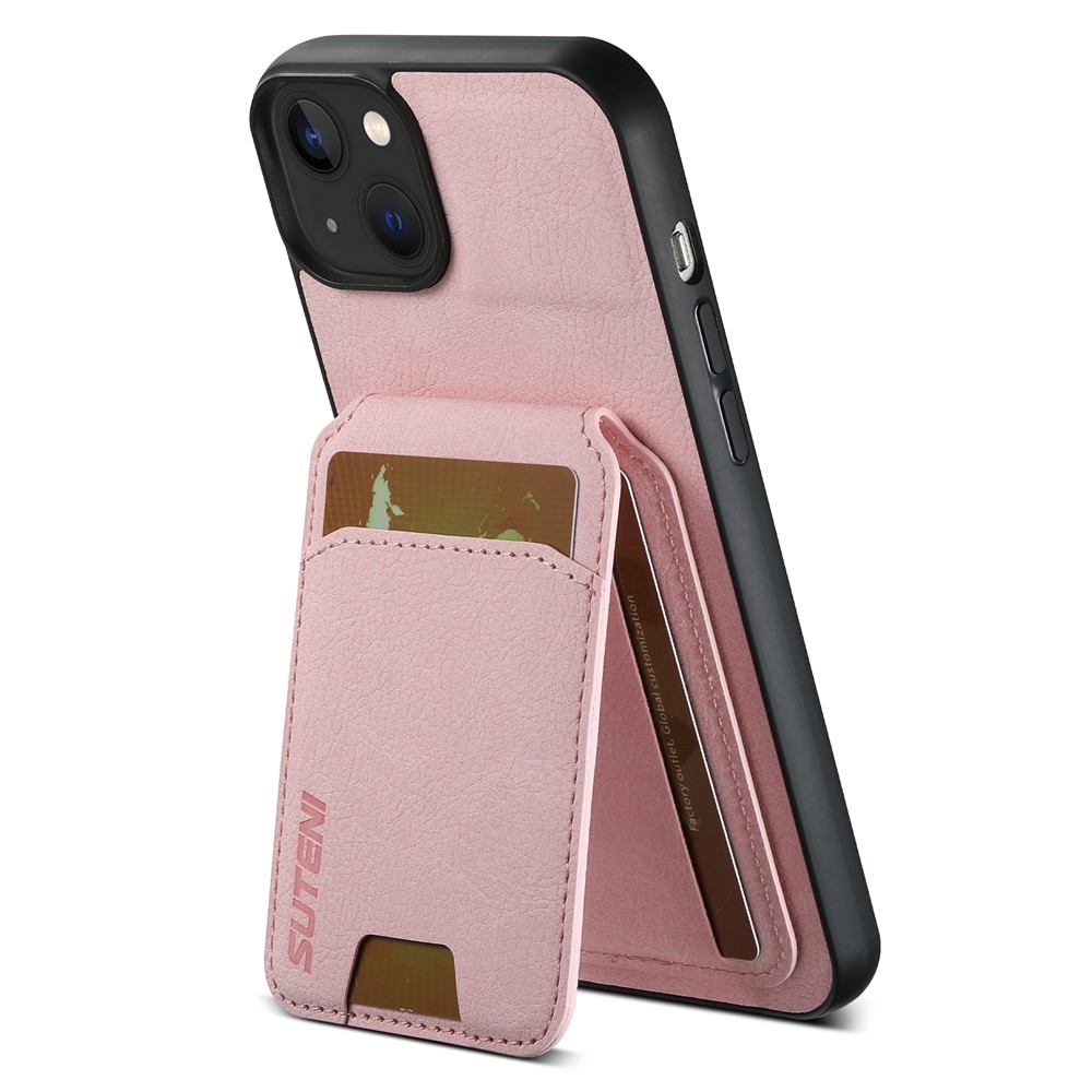 SUTENI H02 For iPhone 14 Plus Cell Phone Case Litchi Texture Anti-fall Leather Protective Back Shell - Pink