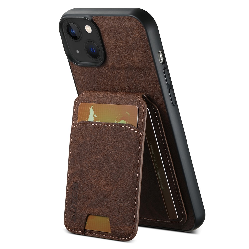 SUTENI H02 For iPhone 14 Plus Cell Phone Case Litchi Texture Anti-fall Leather Protective Back Shell - Brown