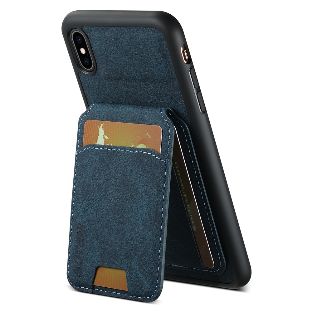 SUTENI H02 For iPhone XS Max 6.5 inch Leather Case Litchi Texture Card Slots Mobile Phone Shell - Blue