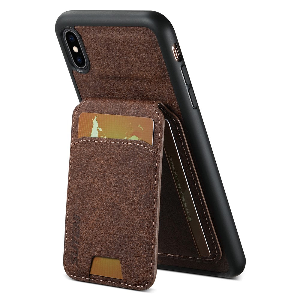 SUTENI H02 For iPhone XS Max 6.5 inch Leather Case Litchi Texture Card Slots Mobile Phone Shell - Brown