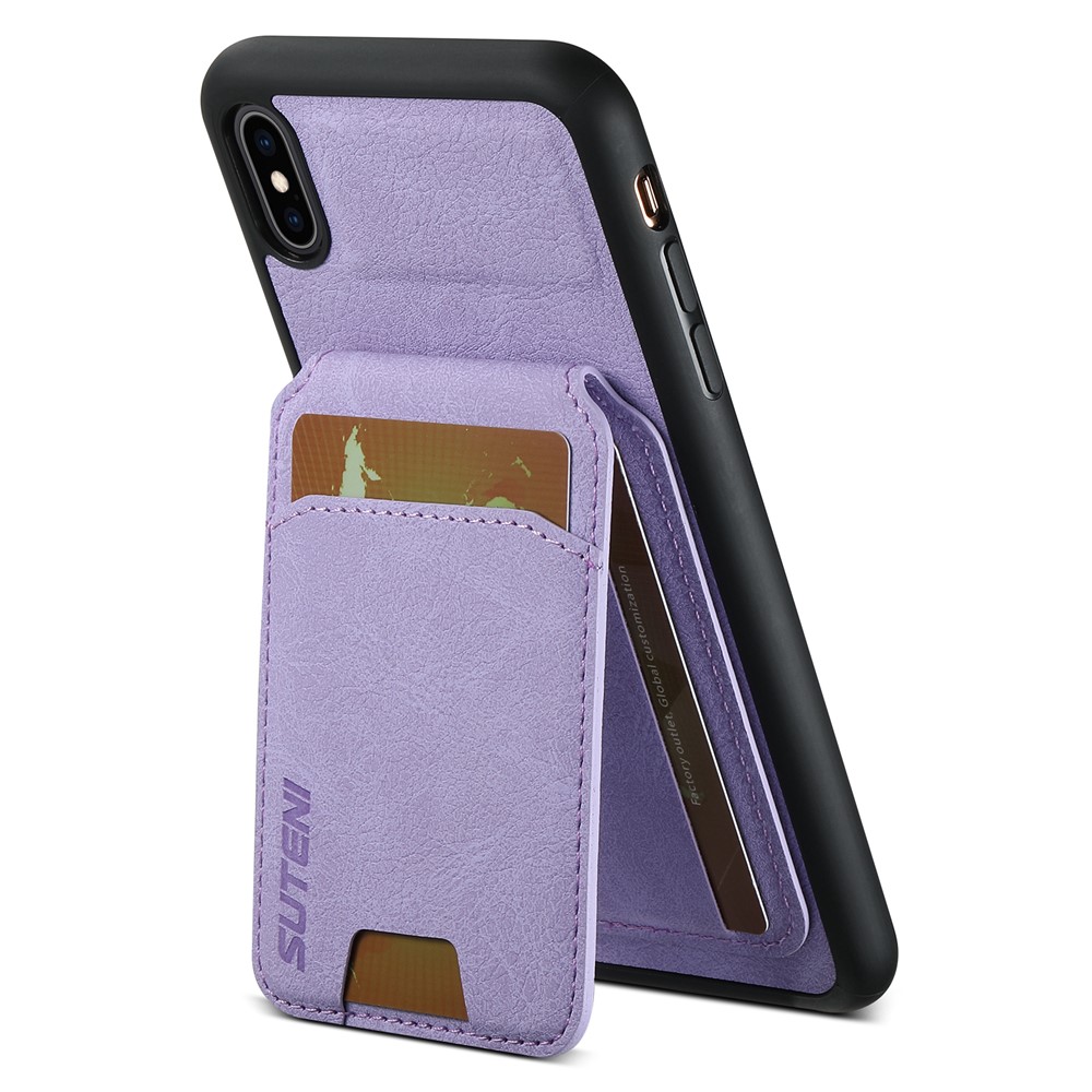 SUTENI H02 For iPhone XS Max 6.5 inch Leather Case Litchi Texture Card Slots Mobile Phone Shell - Purple