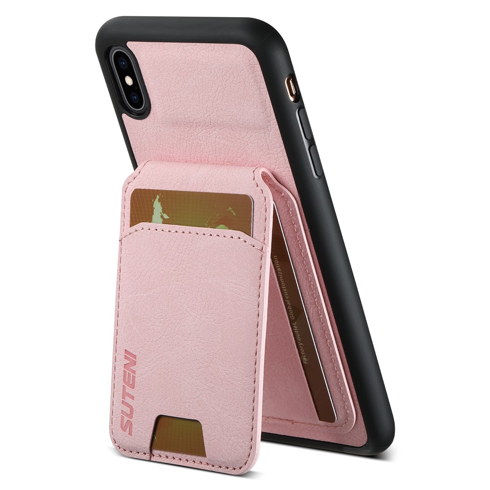 SUTENI H02 For iPhone XS Max 6.5 inch Leather Case Litchi Texture Card Slots Mobile Phone Shell - Pink