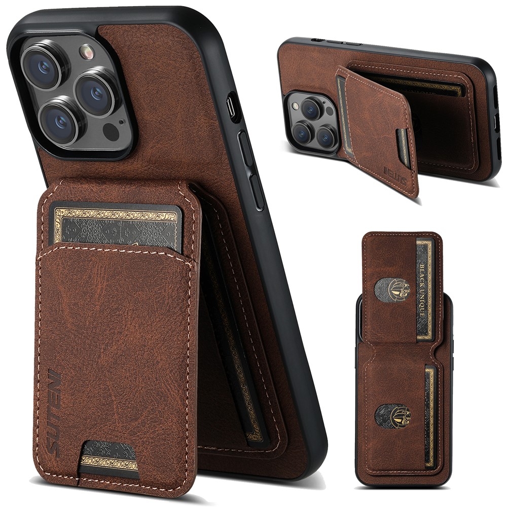 SUTENI H02 For iPhone 11 Pro Max Case Litchi Texture Kickstand Card Slots Protective Shell - Brown