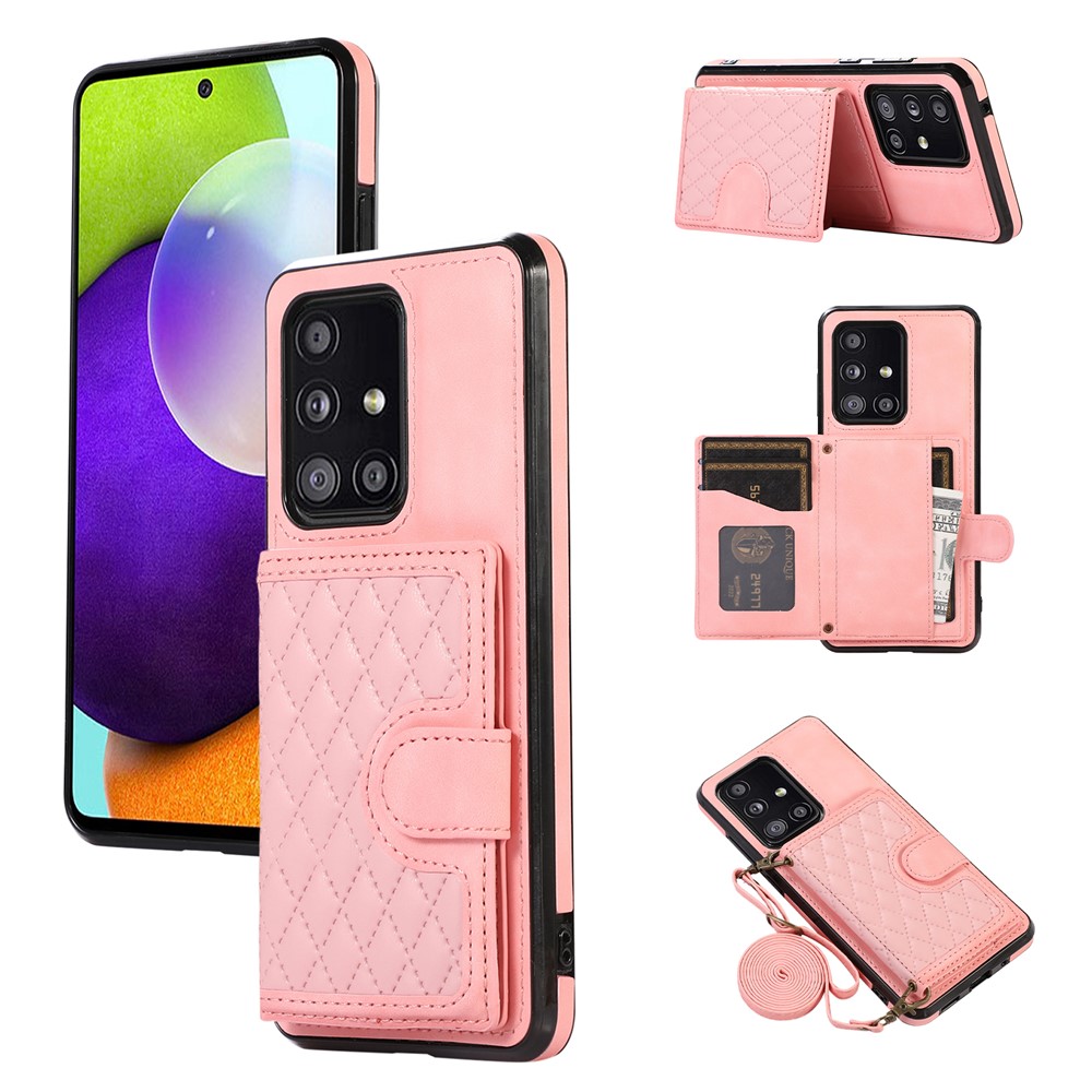 For Samsung Galaxy A51 5G Card Holder TPU+PU Leather Phone Case Kickstand Phone Cover - Rose Gold